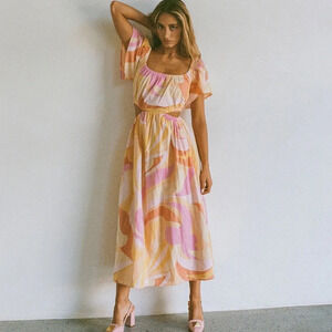 Sabo Skirt Orange and Pink Flutter Sleeve Sundress